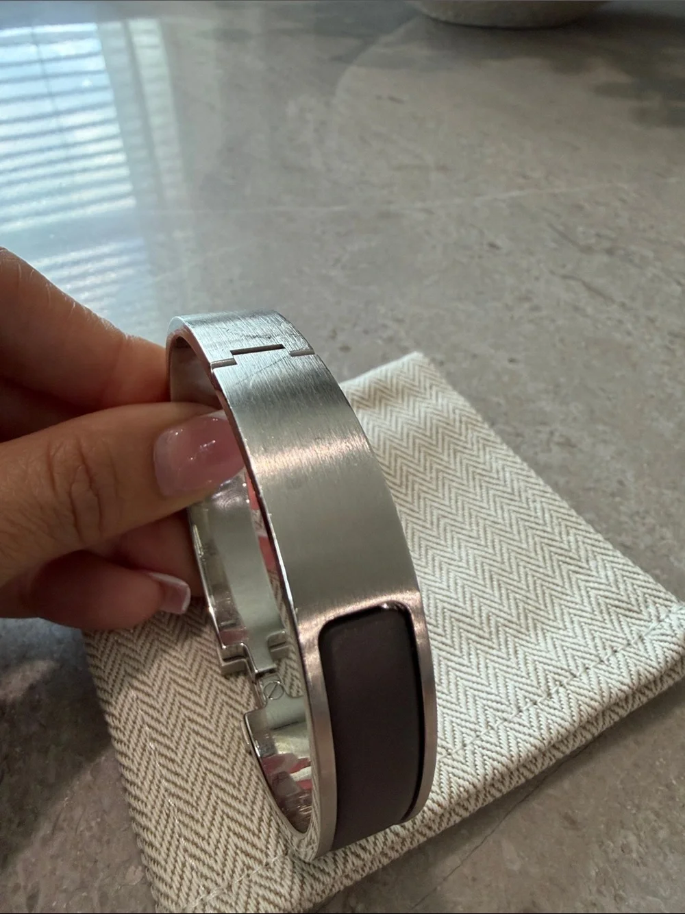 Hermes Men's H Cuff Bracelet in Grey and Silver